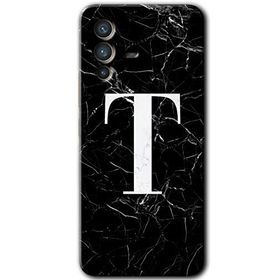 Vivo V23 5G Siyah Mermer Desenli T Harfi Baskılı Uyumlu Silikon Kılıf
