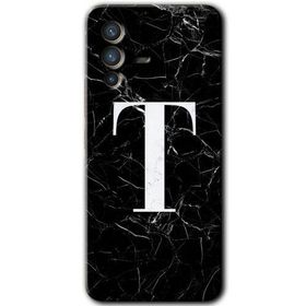 Vivo V23 5G Siyah Mermer Desenli T Harfi Baskılı Uyumlu Silikon Kılıf
