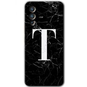 Vivo V23 5G Siyah Mermer Desenli T Harfi Baskılı Uyumlu Silikon Kılıf