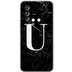 Vivo V23 5G Siyah Mermer Desenli Ü Harfi Baskılı Uyumlu Silikon Kılıf