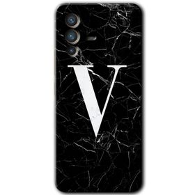Vivo V23 5G Siyah Mermer Desenli V Harfi Baskılı Uyumlu Silikon Kılıf