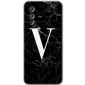 Vivo V23 5G Siyah Mermer Desenli V Harfi Baskılı Uyumlu Silikon Kılıf