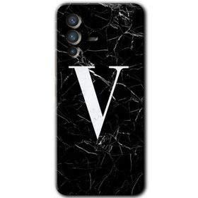 Vivo V23 5G Siyah Mermer Desenli V Harfi Baskılı Uyumlu Silikon Kılıf