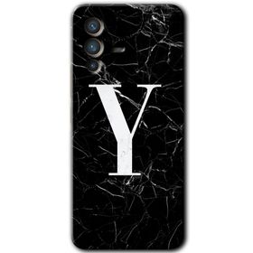 Vivo V23 5G Siyah Mermer Desenli Y Harfi Baskılı Uyumlu Silikon Kılıf