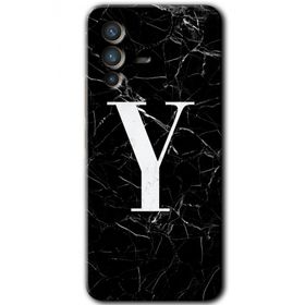 Vivo V23 5G Siyah Mermer Desenli Y Harfi Baskılı Uyumlu Silikon Kılıf
