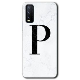 Vivo Y11S Beyaz Mermer Desenli P Harfi Baskılı Uyumlu Silikon Kılıf