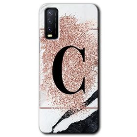 Vivo Y11S Pembe Mermer Desenli Ç Harfi Baskılı Uyumlu Silikon Kılıf