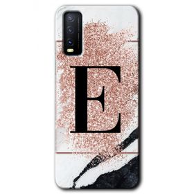 Vivo Y11S Pembe Mermer Desenli E Harfi Baskılı Uyumlu Silikon Kılıf