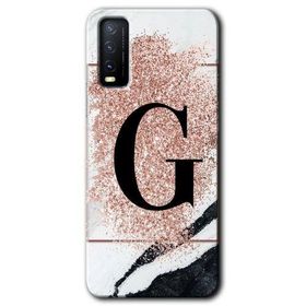 Vivo Y11S Pembe Mermer Desenli G Harfi Baskılı Uyumlu Silikon Kılıf