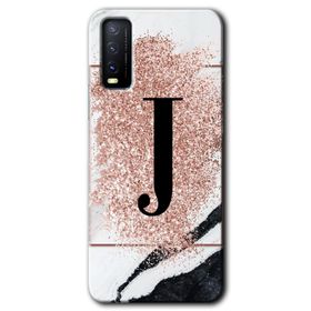 Vivo Y11S Pembe Mermer Desenli J Harfi Baskılı Uyumlu Silikon Kılıf