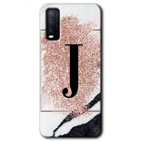 Vivo Y11S Pembe Mermer Desenli J Harfi Baskılı Uyumlu Silikon Kılıf
