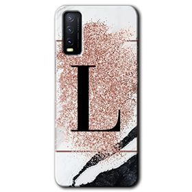Vivo Y11S Pembe Mermer Desenli L Harfi Baskılı Uyumlu Silikon Kılıf