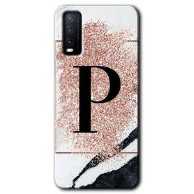 Vivo Y11S Pembe Mermer Desenli P Harfi Baskılı Uyumlu Silikon Kılıf
