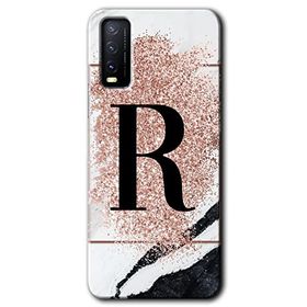 Vivo Y11S Pembe Mermer Desenli R Harfi Baskılı Uyumlu Silikon Kılıf