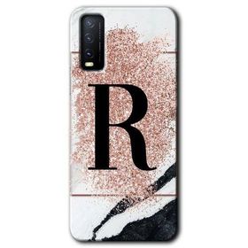 Vivo Y11S Pembe Mermer Desenli R Harfi Baskılı Uyumlu Silikon Kılıf