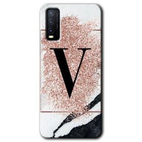 Vivo Y11S Pembe Mermer Desenli V Harfi Baskılı Uyumlu Silikon Kılıf
