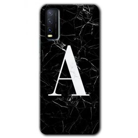 Vivo Y11S Siyah Mermer Desenli A Harfi Baskılı Uyumlu Silikon Kılıf