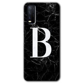Vivo Y11S Siyah Mermer Desenli B Harfi Baskılı Uyumlu Silikon Kılıf