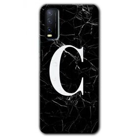 Vivo Y11S Siyah Mermer Desenli C Harfi Baskılı Uyumlu Silikon Kılıf