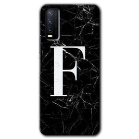 Vivo Y11S Siyah Mermer Desenli F Harfi Baskılı Uyumlu Silikon Kılıf