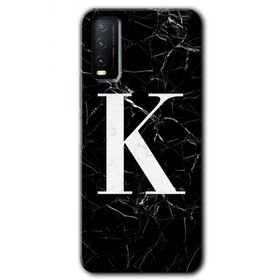 Vivo Y11S Siyah Mermer Desenli K Harfi Baskılı Uyumlu Silikon Kılıf