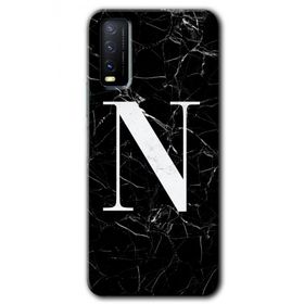 Vivo Y11S Siyah Mermer Desenli N Harfi Baskılı Uyumlu Silikon Kılıf