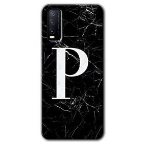 Vivo Y11S Siyah Mermer Desenli P Harfi Baskılı Uyumlu Silikon Kılıf