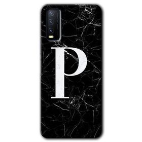 Vivo Y11S Siyah Mermer Desenli P Harfi Baskılı Uyumlu Silikon Kılıf