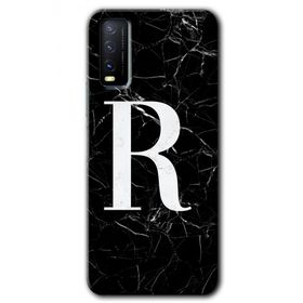 Vivo Y11S Siyah Mermer Desenli R Harfi Baskılı Uyumlu Silikon Kılıf