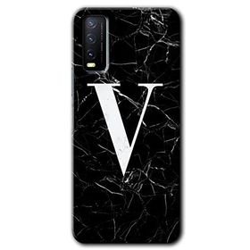 Vivo Y11S Siyah Mermer Desenli V Harfi Baskılı Uyumlu Silikon Kılıf