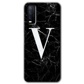 Vivo Y11S Siyah Mermer Desenli V Harfi Baskılı Uyumlu Silikon Kılıf