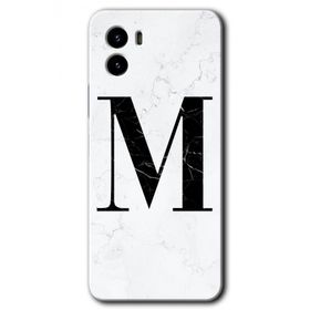 Vivo Y15S Beyaz Mermer Desenli M Harfi Baskılı Uyumlu Silikon Kılıf