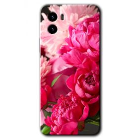 Vivo Y15S Kırmızı Beyaz Gül Baskılı Uyumlu Silikon Kılıf