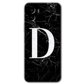 Vivo Y15S Siyah Mermer Desenli D Harfi Baskılı Uyumlu Silikon Kılıf