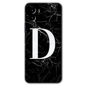 Vivo Y15S Siyah Mermer Desenli D Harfi Baskılı Uyumlu Silikon Kılıf