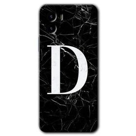 Vivo Y15S Siyah Mermer Desenli D Harfi Baskılı Uyumlu Silikon Kılıf