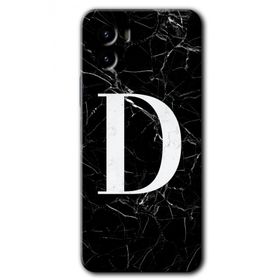 Vivo Y15S Siyah Mermer Desenli D Harfi Baskılı Uyumlu Silikon Kılıf