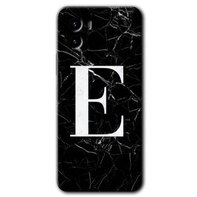 Vivo Y15S Siyah Mermer Desenli E Harfi Baskılı Uyumlu Silikon Kılıf