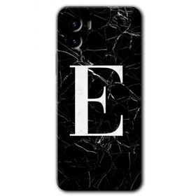 Vivo Y15S Siyah Mermer Desenli E Harfi Baskılı Uyumlu Silikon Kılıf
