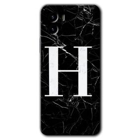 Vivo Y15S Siyah Mermer Desenli H Harfi Baskılı Uyumlu Silikon Kılıf