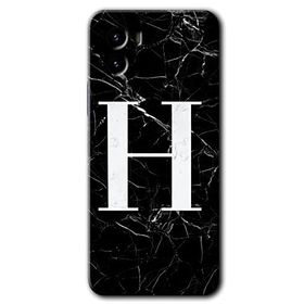 Vivo Y15S Siyah Mermer Desenli H Harfi Baskılı Uyumlu Silikon Kılıf