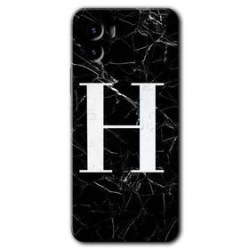 Vivo Y15S Siyah Mermer Desenli H Harfi Baskılı Uyumlu Silikon Kılıf