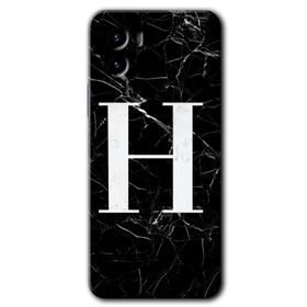 Vivo Y15S Siyah Mermer Desenli H Harfi Baskılı Uyumlu Silikon Kılıf