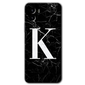 Vivo Y15S Siyah Mermer Desenli K Harfi Baskılı Uyumlu Silikon Kılıf