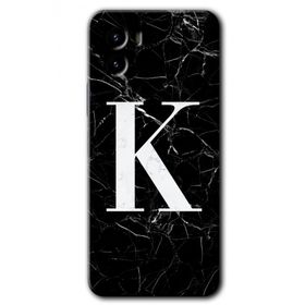 Vivo Y15S Siyah Mermer Desenli K Harfi Baskılı Uyumlu Silikon Kılıf