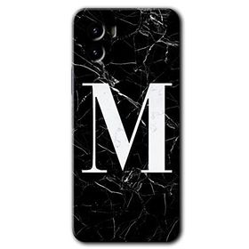 Vivo Y15S Siyah Mermer Desenli M Harfi Baskılı Uyumlu Silikon Kılıf