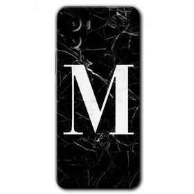 Vivo Y15S Siyah Mermer Desenli M Harfi Baskılı Uyumlu Silikon Kılıf