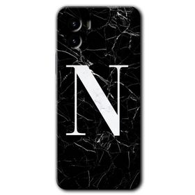 Vivo Y15S Siyah Mermer Desenli N Harfi Baskılı Uyumlu Silikon Kılıf