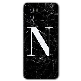 Vivo Y15S Siyah Mermer Desenli N Harfi Baskılı Uyumlu Silikon Kılıf
