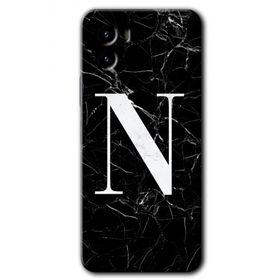 Vivo Y15S Siyah Mermer Desenli N Harfi Baskılı Uyumlu Silikon Kılıf